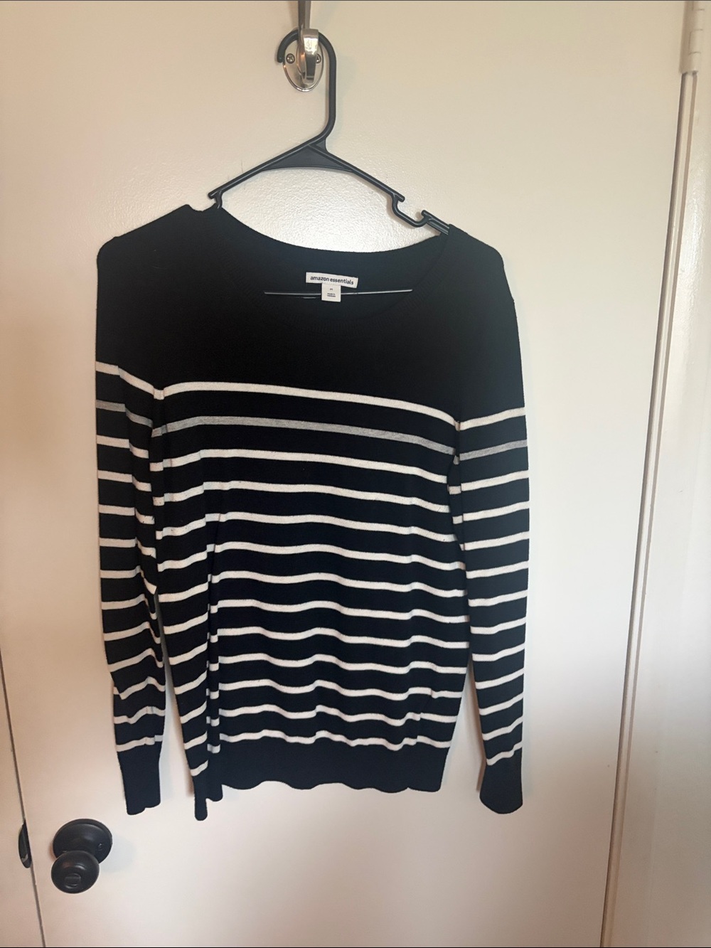 Amazon Essentials Black & White Striped Crewneck Sweater